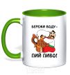 Mug with a colored handle Save water - drink beer kelly-green фото