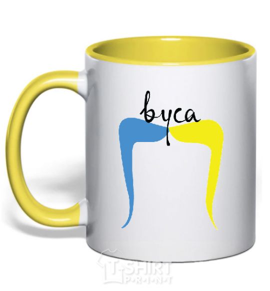 Mug with a colored handle Moustache yellow фото