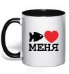 Mug with a colored handle THE FISH LOVES ME. black фото