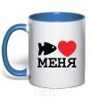 Mug with a colored handle THE FISH LOVES ME. royal-blue фото