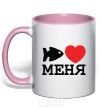 Mug with a colored handle THE FISH LOVES ME. light-pink фото