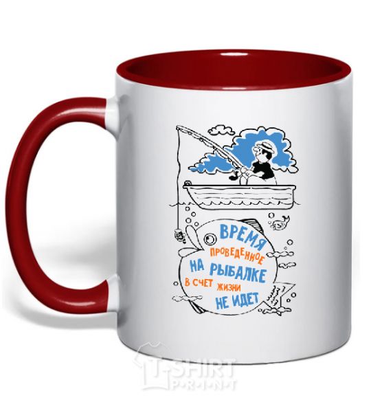 Mug with a colored handle Time spent fishing... red фото