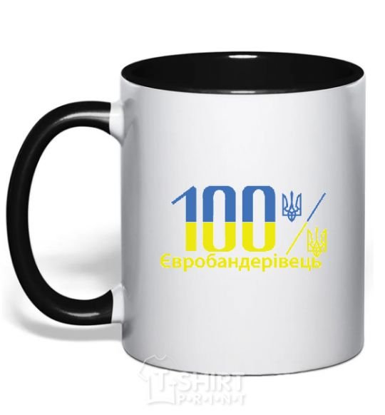 Mug with a colored handle 100% Eurobander black фото