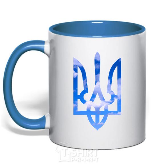 Mug with a colored handle The coat of arms is the sky royal-blue фото