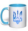Mug with a colored handle The coat of arms is the sky sky-blue фото