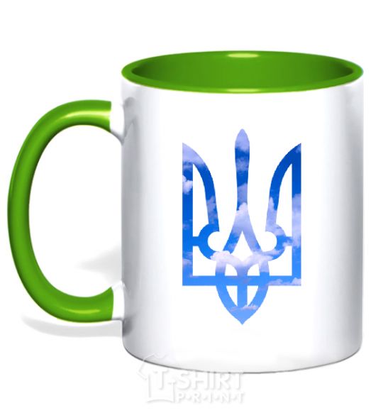 Mug with a colored handle The coat of arms is the sky kelly-green фото