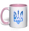Mug with a colored handle The coat of arms is the sky light-pink фото