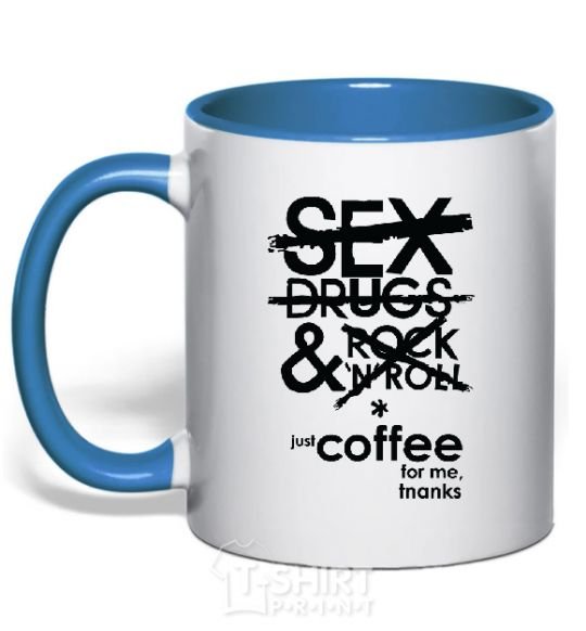 Mug with a colored handle SEX, DRUGS AND ROCK'N-ROLL... royal-blue фото