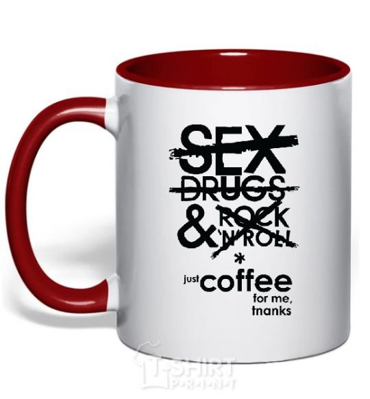 Mug with a colored handle SEX, DRUGS AND ROCK'N-ROLL... red фото
