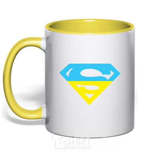 Mug with a colored handle UKRAINIAN SUPERMAN yellow фото