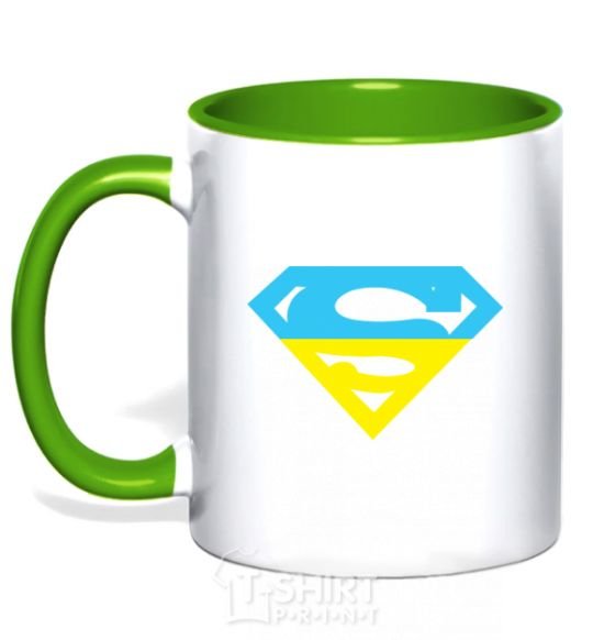 Mug with a colored handle UKRAINIAN SUPERMAN kelly-green фото