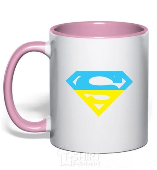 Mug with a colored handle UKRAINIAN SUPERMAN light-pink фото