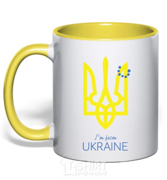 Mug with a colored handle I'm from Ukraine yellow фото