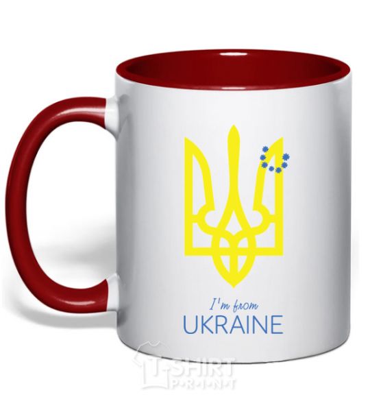 Mug with a colored handle I'm from Ukraine red фото