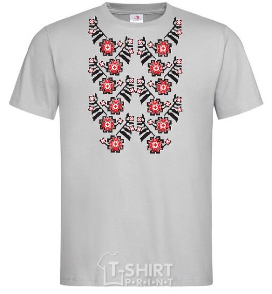 Men's T-Shirt Black&red embroidery grey фото