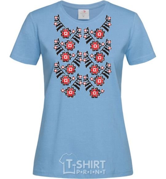 Women's T-shirt Black&red embroidery sky-blue фото