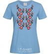 Women's T-shirt Black&red embroidery sky-blue фото