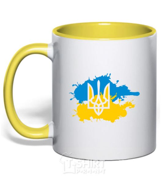 Mug with a colored handle Emblem and Flag - colors yellow фото