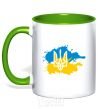 Mug with a colored handle Emblem and Flag - colors kelly-green фото
