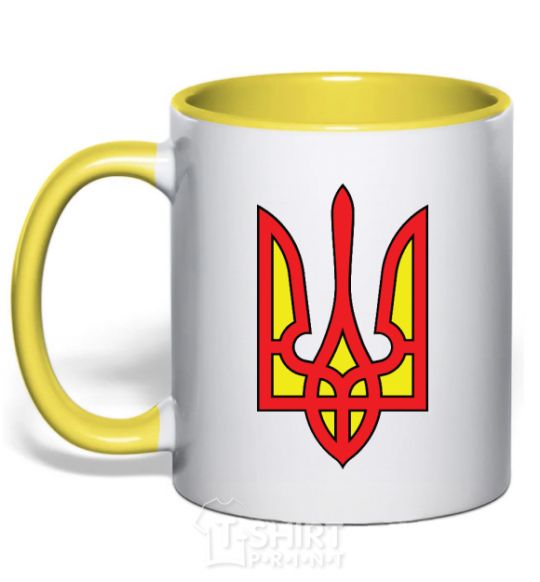 Mug with a colored handle Super Ukrainian yellow фото