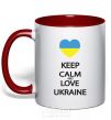 Mug with a colored handle Keep calm and love Ukraine red фото