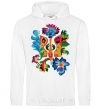 Men`s hoodie Emblem flowers White фото