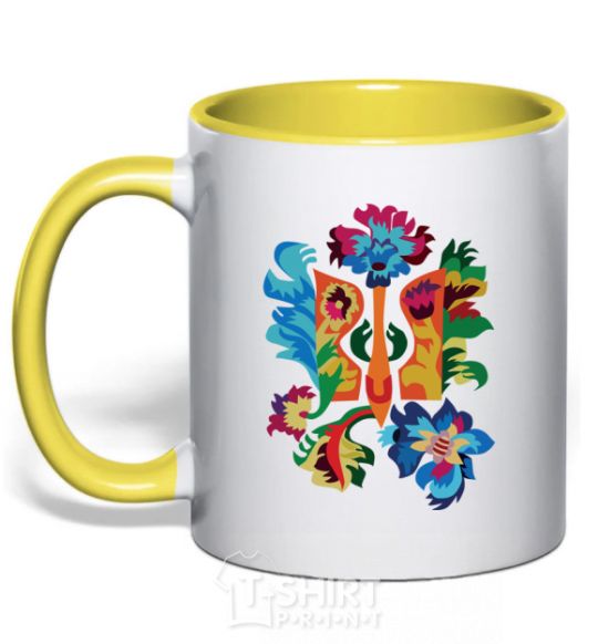 Mug with a colored handle Emblem flowers yellow фото