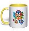 Mug with a colored handle Emblem flowers yellow фото