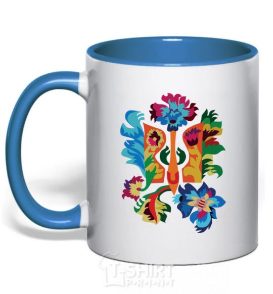 Mug with a colored handle Emblem flowers royal-blue фото