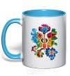 Mug with a colored handle Emblem flowers sky-blue фото