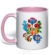 Mug with a colored handle Emblem flowers light-pink фото