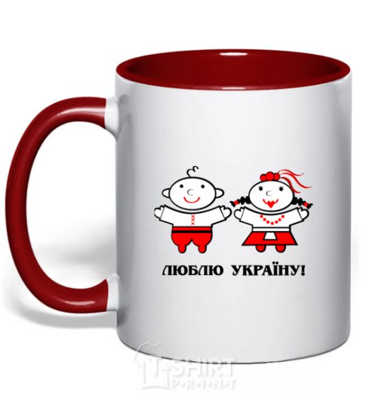 Mug with a colored handle I love Ukraine! red фото
