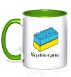 Mug with a colored handle UNITED UKRAINE - Lego bricks kelly-green фото