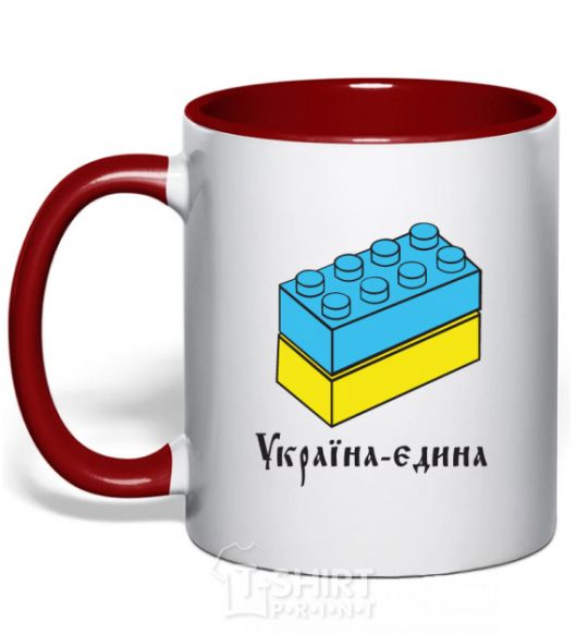 Mug with a colored handle UNITED UKRAINE - Lego bricks red фото