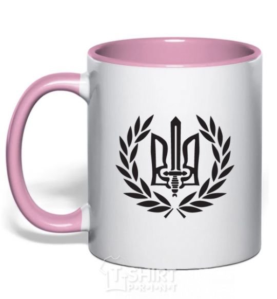 Чашка с цветной ручкой Україна тризуб-меч Нежно розовый фото