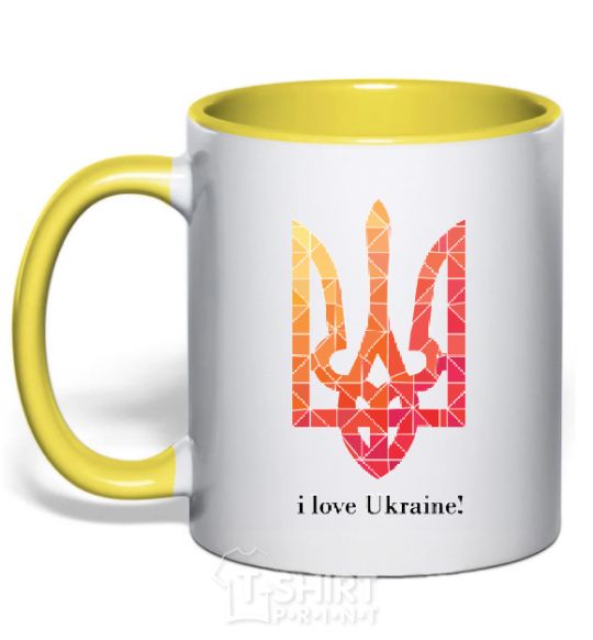 Mug with a colored handle I love Ukraine V.1 yellow фото