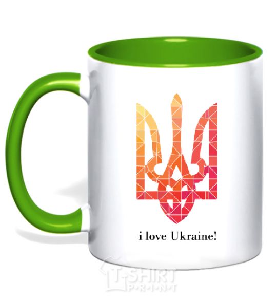 Mug with a colored handle I love Ukraine V.1 kelly-green фото