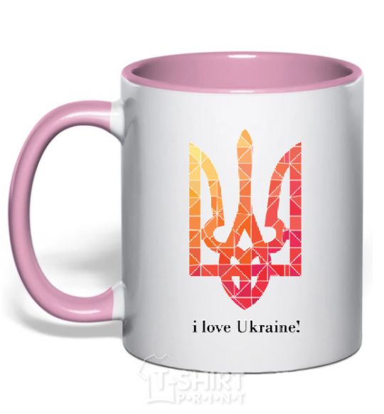 Mug with a colored handle I love Ukraine V.1 light-pink фото
