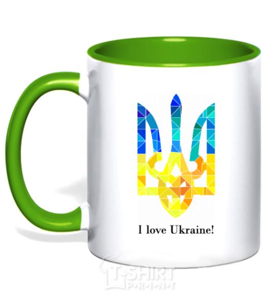 Mug with a colored handle I love Ukraine kelly-green фото