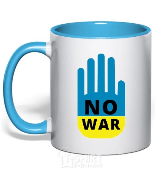 Mug with a colored handle NO WAR sky-blue фото