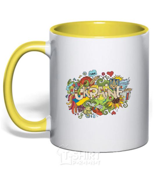 Mug with a colored handle Ukraine yellow фото