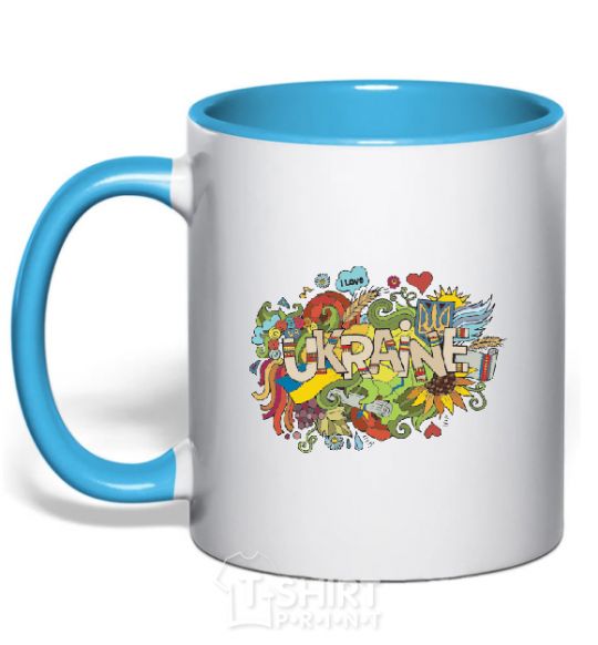 Mug with a colored handle Ukraine sky-blue фото