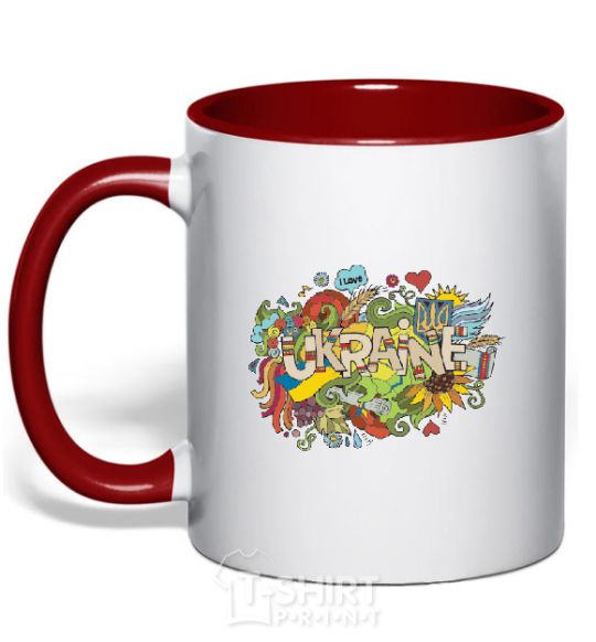 Mug with a colored handle Ukraine red фото