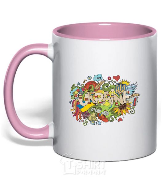 Mug with a colored handle Ukraine light-pink фото