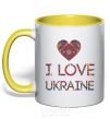 Mug with a colored handle Вишиванка - I love Ukraine yellow фото