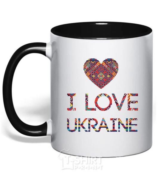 Mug with a colored handle Вишиванка - I love Ukraine black фото