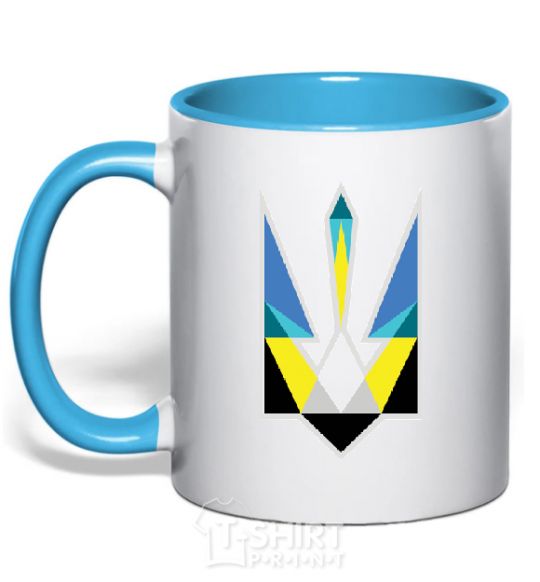 Mug with a colored handle Coat of arms - a geometric figure sky-blue фото