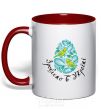 Mug with a colored handle Petrykivka painting - birds red фото