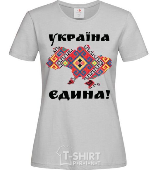 Women's T-shirt UKRAINE IS UNITED - embroidery! grey фото