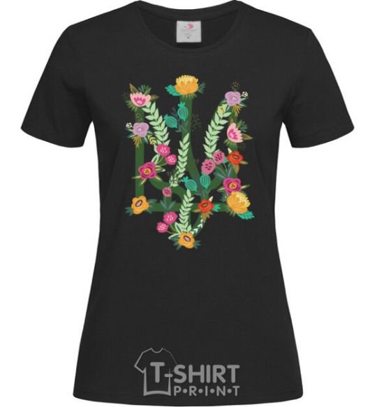 Women's T-shirt Coat of arms with flowers black фото